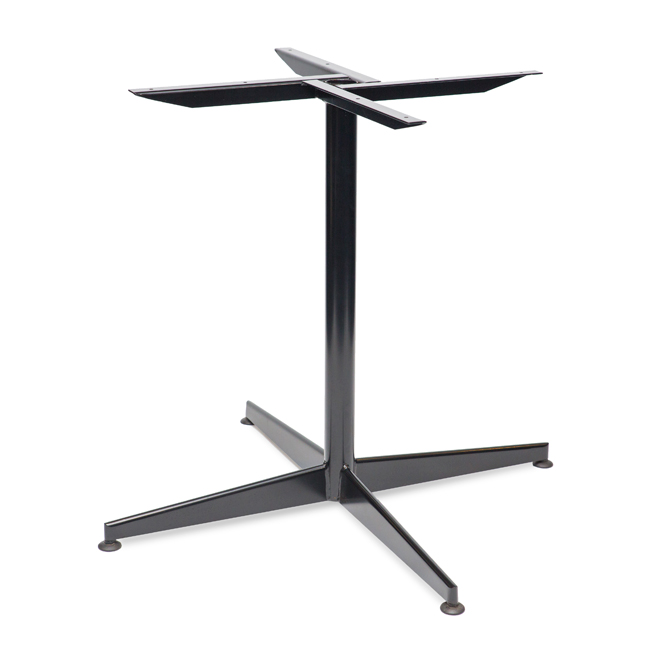 Black 4-leg wide table base with cross-style top plate, designed for commercial hospitality use in dining areas, cafés, bistros, and restaurants. Offers stable support for square or round tabletops.