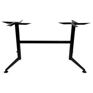 Black powder coat twin leg steel table base suitable for rectangular dining or round bistro tables, commonly used in hospitality venues such as bistros, cafes, restaurants, and pubs. Designed for commercial durability and stability.