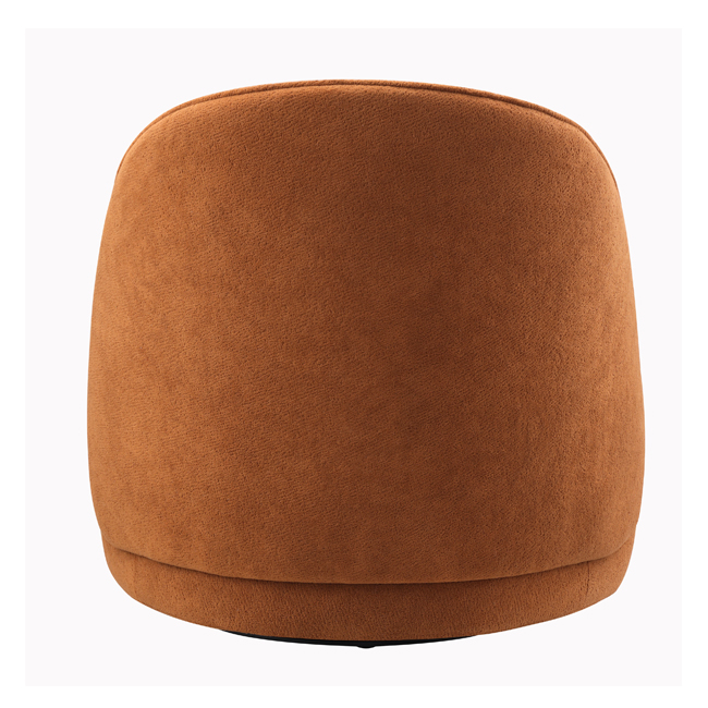 Curved back lounge chair in rich terracotta fabric with plush cushioning and a rounded base – a stylish, commercial-grade seating option built for durability in commercial hotels, lobbies, lounge or reception areas